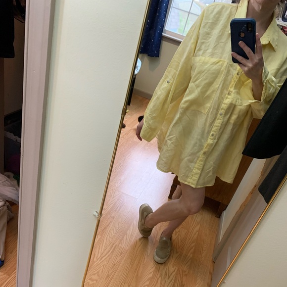 Magaschoni linen blouse oversized pockets mother of pearl buttons yell XL - Picture 3 of 13